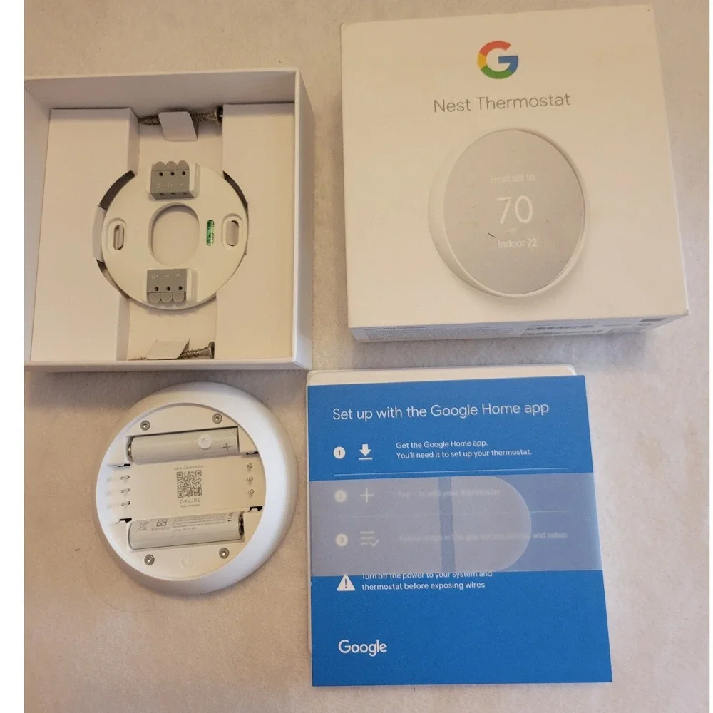 Google Nest Thermostat G4CVZ Snow Smart WiFi Programmable w Base Kit